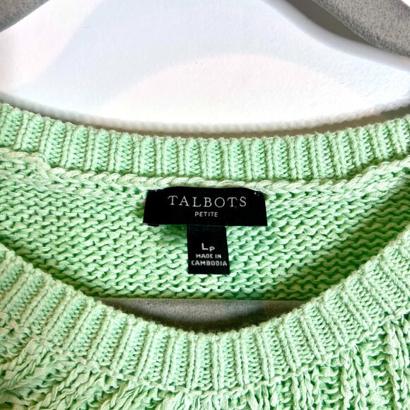 Talbots Pistachio Green Coastal Grandma Sweater Crochet Macrame Crew Neck LP - Picture 2 of 5